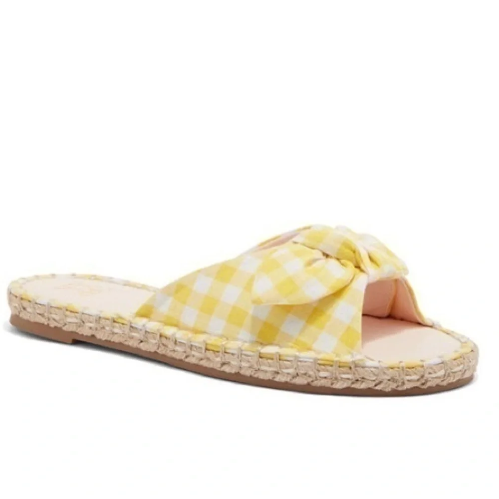 Yellow Checked Slide Sandals